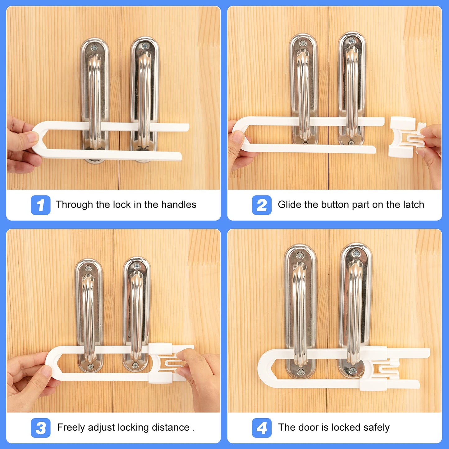 8 Pack Baby Sliding Cabinet Locks - Vmaisi Adjustable U Shaped Child Safety Locks,Childproof Latches for Kitchen Bathroom Storage Cupboards Doors, Handles and Knobs White