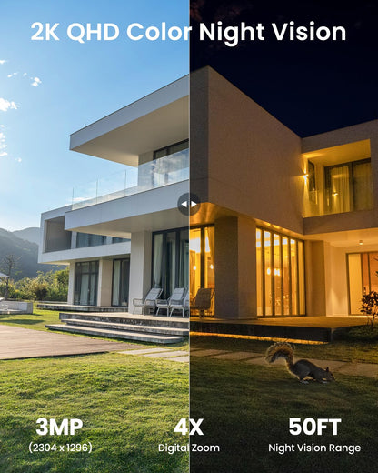 ieGeek Solar Camera Outdoor Wireless, 2K Outside Cameras for Home Security, Embedded Solar Panel, AI Motion Detection, Smart Spotlight & Alarm, No Hub Needed, 2 Pack