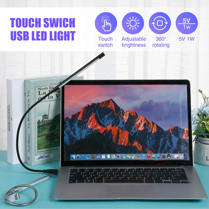 Mudder 2 Pieces USB LED Light for Laptop Keyboard Light Gooseneck Computer Lamp Flexible Stick Dimmable LED Lamp Touch Switch for Reading Book(Black, Silver)