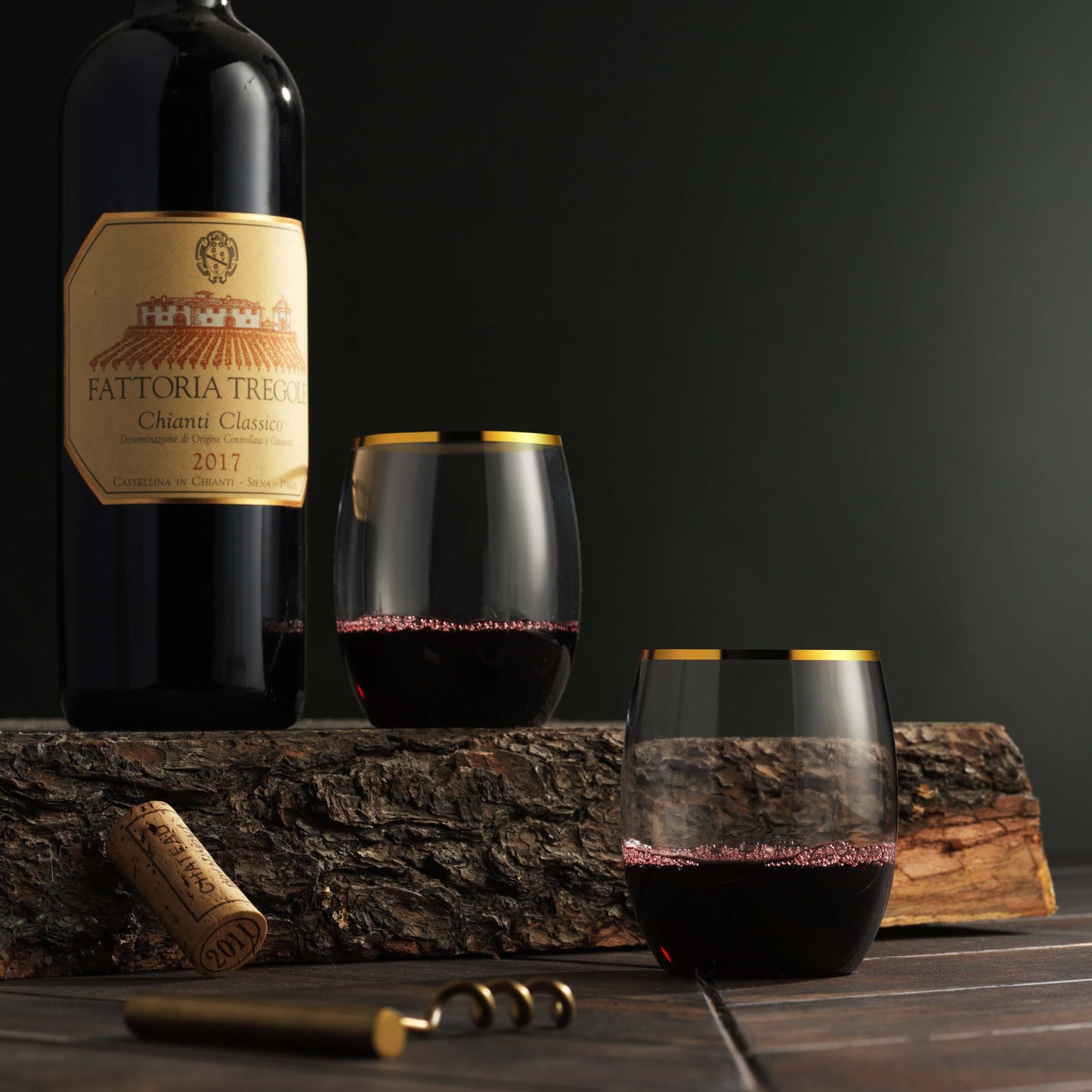 Munfix Plastic Stemless Wine Glasses with Gold Rim, Disposable Clear Plastic Cups 12 Oz - 24 Pack - Shatterproof Recyclable and BPA-Free