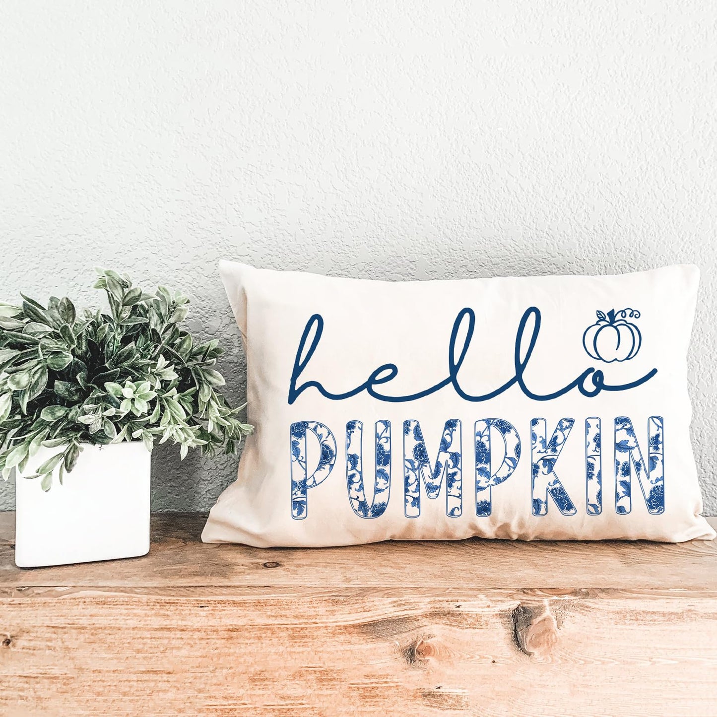 GTEXT Fall Pillow Cover 12x20 inch Blue Chinoiserie Hello Pumpkin Throw Pillow Cover Autumn Decor Thanksgiving Outdoor Seasonal Decorative Pillowcase Recotangle Farmhouse Decor for Sofa Bed Couch