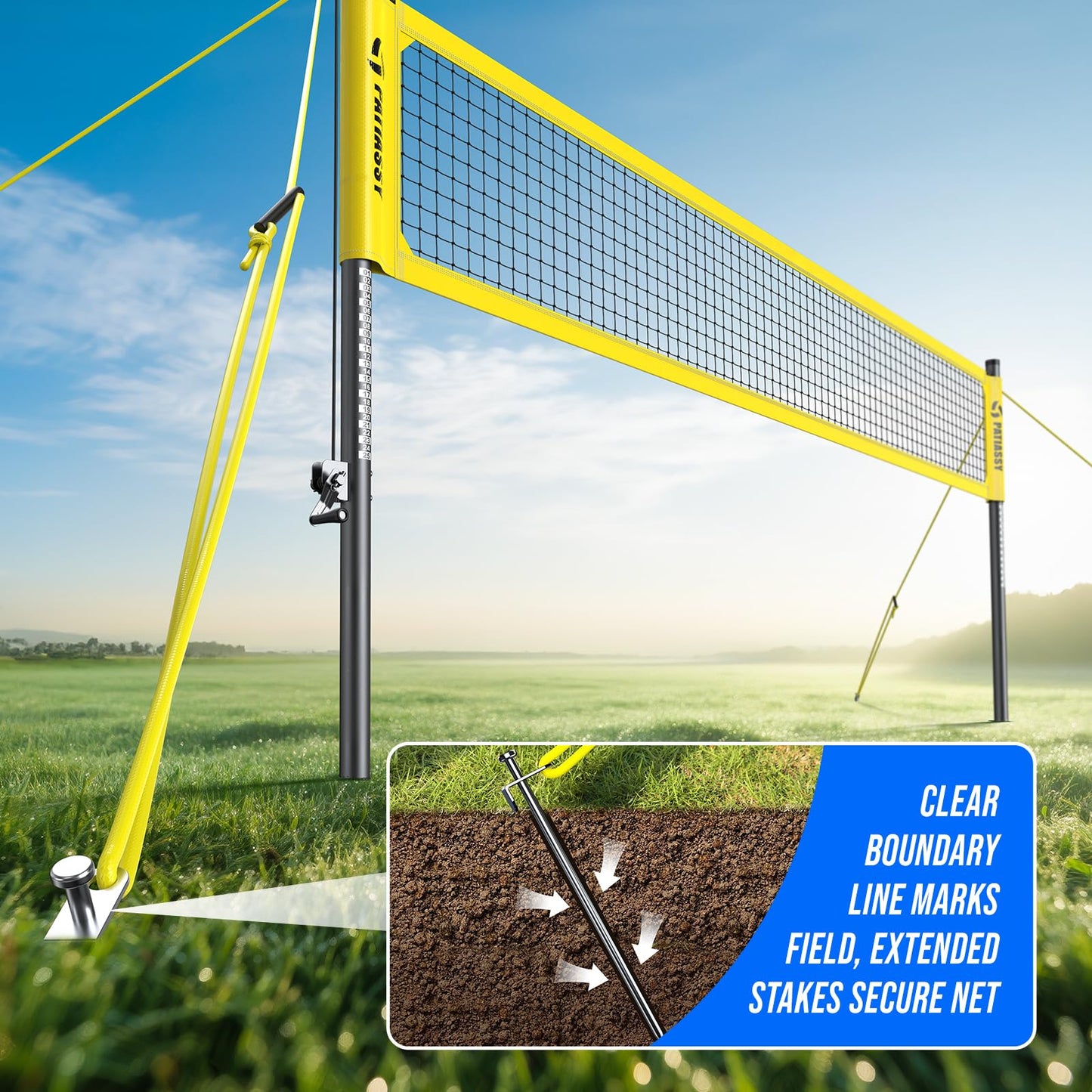 Patiassy Portable Professional Outdoor Volleyball Net Set with Winch System, Adjustable Height Aluminum Poles, Volleyball with Pump and Carrying Bag for Backyard Beach
