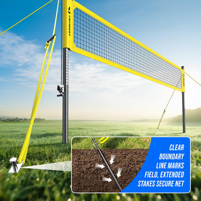 Patiassy Portable Professional Outdoor Volleyball Net Set with Winch System, Adjustable Height Aluminum Poles, Volleyball with Pump and Carrying Bag for Backyard Beach