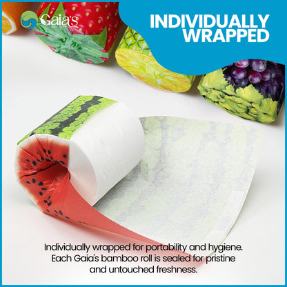 Gaias Premium and Soft Fruit TP Organic Bamboo Toilet Paper | 24 Mega Rolls, 3 Ply, 370 Sheets | FSC Certified, PFAS & BPA Free, Eco-Friendly, Sustainable Tissue - Plastic Free, Septic Safe, Vegan