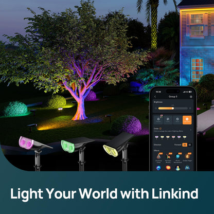 Linkind Smart Solar Spot Lights Outdoor SL5C, Solar Spotlight Waterproof Color Changing APP/Voice Control Landscape Lighting, IP67 Outdoor Lights for Yard, Garden, Pathway(8 Pack)