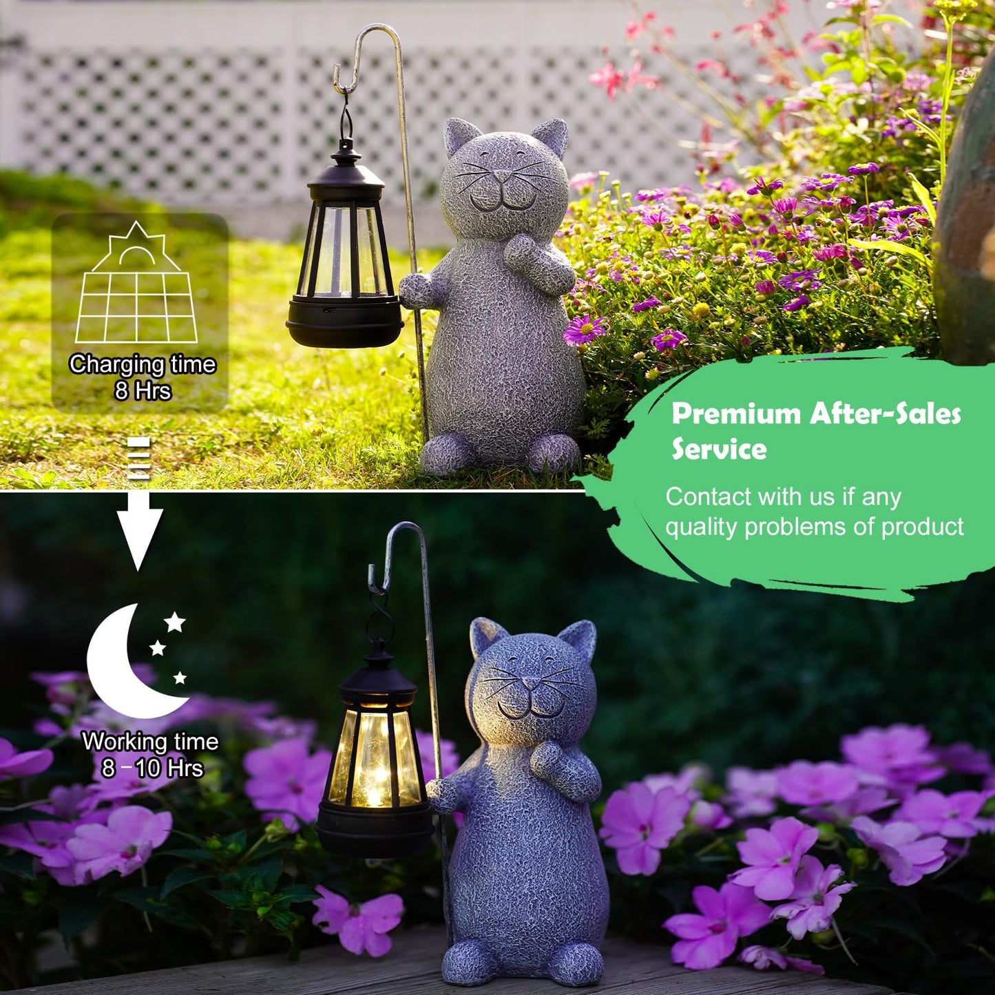 Qeeman Garden Decor Solar Statues: Mothers Day Birthday Gifts for Mom Grandma Women Sister Wife Lady Lover - Front Patio Balcony Yard Art Lawn Ornaments Porch Outdoor Outside Decorations (Cat)