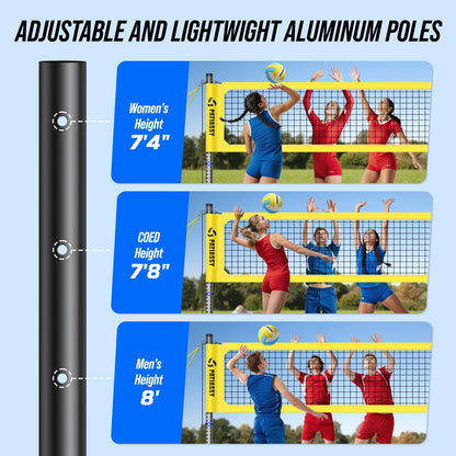 Patiassy Portable Professional Outdoor Volleyball Net Set with Winch System, Adjustable Height Aluminum Poles, Volleyball with Pump and Carrying Bag for Backyard Beach