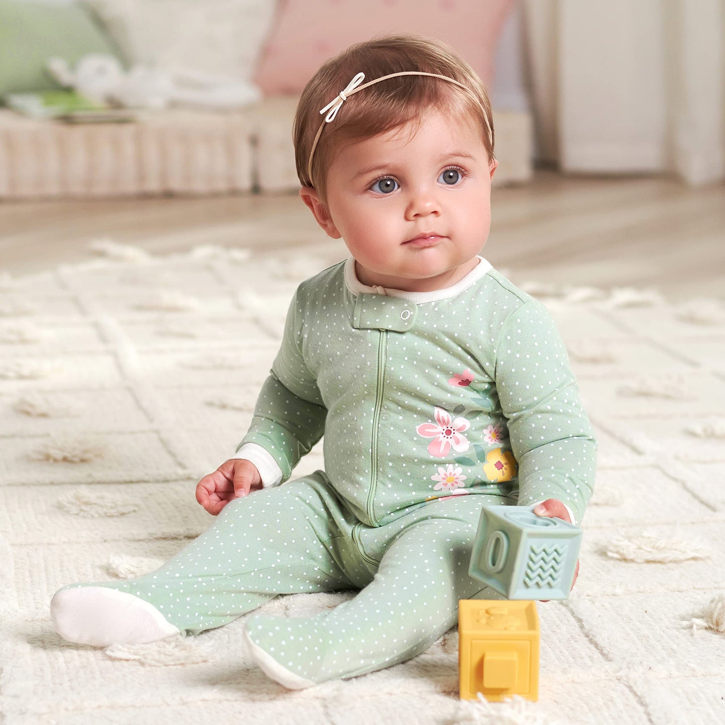 Gerber Baby Girls 4 Pack Sleep 'N Play Footie Golden Floral 0-3 Months