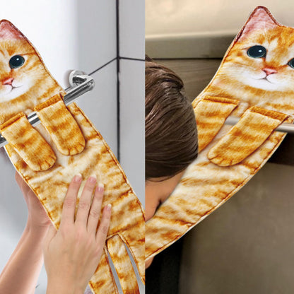 Funny Hand Towels - Cute Cat Decor Hanging Washcloths & Face Towels - Super Absorbent Soft - Housewarming, Birthday, Christmas Gifts for Women Cat Lovers - Orange