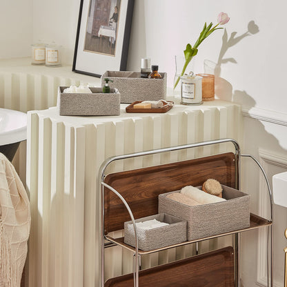 LA JOLIE MUSE Storage Baskets Set 4 - Stackable Woven Basket Paper Rope Bin, Storage Boxes for Makeup Closet Bathroom Bedroom (Gray)