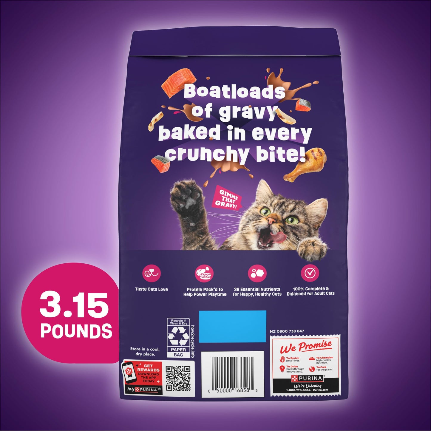 Purina Friskies Dry Cat Food Gravy Swirl'd With Flavors of Chicken, Salmon and Gravy - 3.15 lb. Bag