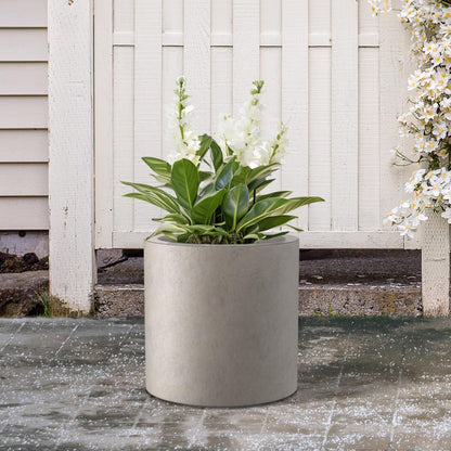 Kante 12.6" Dia Round Concrete Planter, Modern Style Large Cylindrical Plant Pot with Drainage Hole and Rubber Plug for Indoor Outdoor Patio, Weathered Concrete