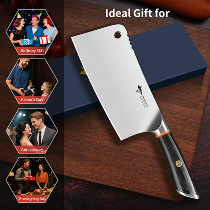 MAD SHARK Meat Cleaver, Professional 7.5 Inch Bone Chopping Butcher Knife with Heavy Duty Blade, German Military Grade Composite Steel, Chinese Chef's Bone Cutting Knife for Home Kitchen & Restaurant