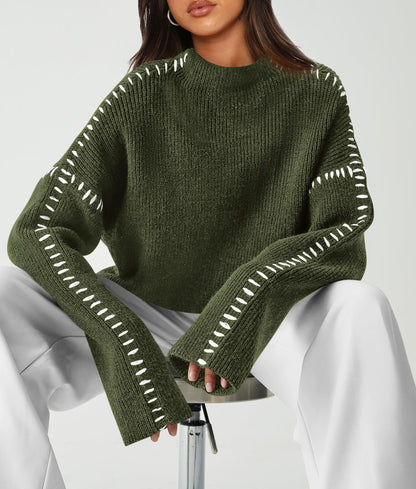 PRETTYGARDEN Women's Chunky Knit Sweaters 2025 Fall Long Sleeve Mock Neck Oversized Pullover Tops Winter Fashion Clothes (Army Green,X-Large)