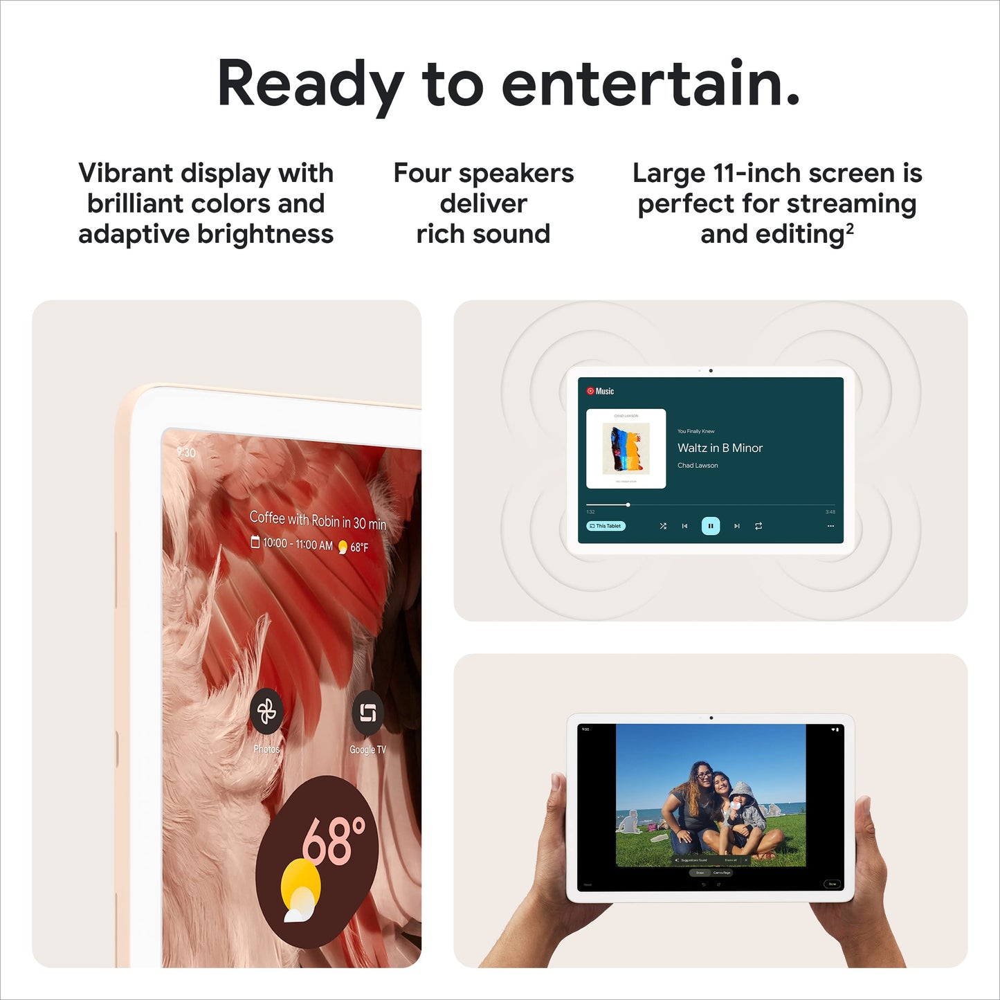 Google Pixel Tablet with Charging Speaker Dock - Android Tablet with 11-Inch Screen, Smart Home Controls, and Long-Lasting Battery - Porcelain/Porcelain - 128 GB