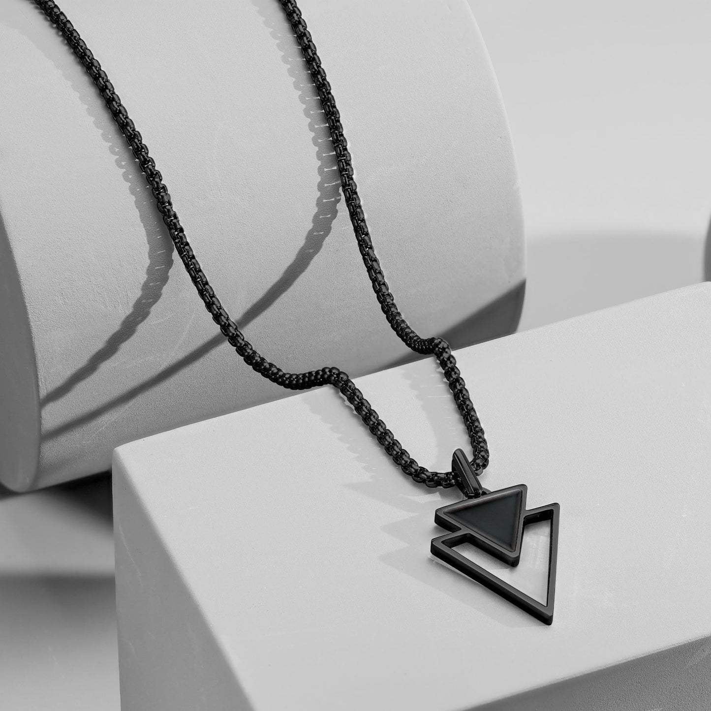 Galis Mens Necklace - Premium Stainless Steel for Men, Non Tarnish with Triangle Black Enamel Pendant, Chain Pendants, Stylish - Gifts for Him - Black 24"