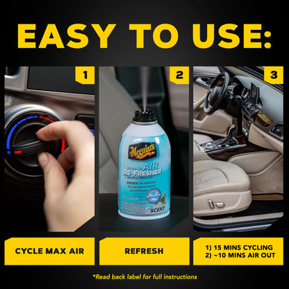 Meguiar's Whole Car Air Refresher, Odor Eliminator Spray Eliminates Strong Vehicle Odors, New Car Scent - Three 2 Oz Spray Bottles