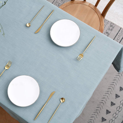 maxmill Lux Faux Linen Tablecloth with Slubby Yarn Textured Weaves Wrinkle Free Anti-Shrink Soft Table Cloth for Kitchen Dining Tabletop for Outdoor and Indoor Use Rectangle 60 x 104 Inch Slate Blue