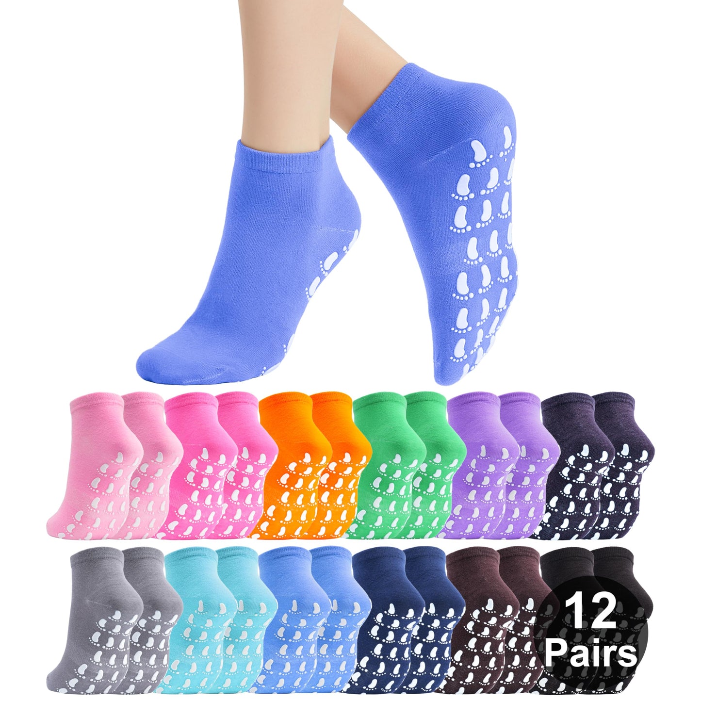 jeuhut Pilates socks for women，Non Slip Grippy Ankle Socks for Yoga Barre Hospital Slipper Socks (12pairs foot)