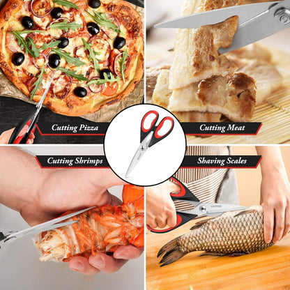 iBayam 3-Pack 8.5"Kitchen Scissors All Purpose Heavy Duty with Protective Sheath, Soft Grip Comfort Handle, Dishwasher Safe Kitchen Utensils Gadgets Set, Stainless Cooking Meat Poultry Food Shears