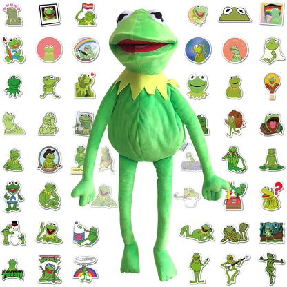 Kermit Frog Puppet with Puppets Control Rod & 50 Pcs Kermit The Frog Puppet Stickers, Hand Kermit Puppet Soft Stuffed Plush Toy for Boys & Girls - 24 Inches