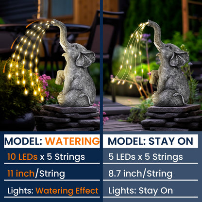 GIGALUMI Solar Garden Decor Upgraded Elephant Statues Outdoor, Birthday Gifts for Women Mom Grandma Senior Elder, Elephant Ornament for Balcony, Garden, Patio, Yard, Lawn (Twinkling Lights Only)