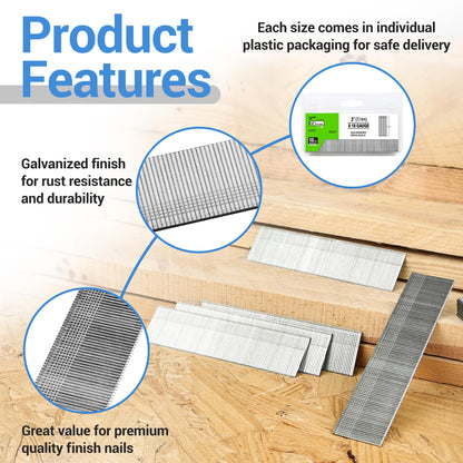 meite 18 Gauge Brad Nails, 2 Inch 18GA Brad Nails Galvanized Small Finishing Nail Gun Nails for Pneumatic, Electric Brad Nailer Gun (1,000 Counts)