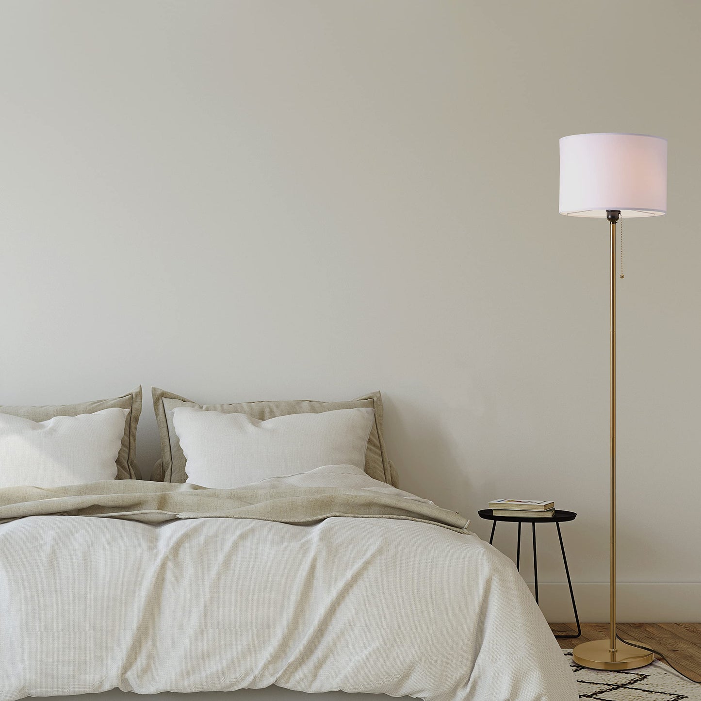 O’Bright Ted - Drum Shade Standing Lamp, Pull Chain Switch, E26 Socket, Modern Minimalist Design, Simple Floor Lamp for Living Room, Bedroom, Office, Antique Brass