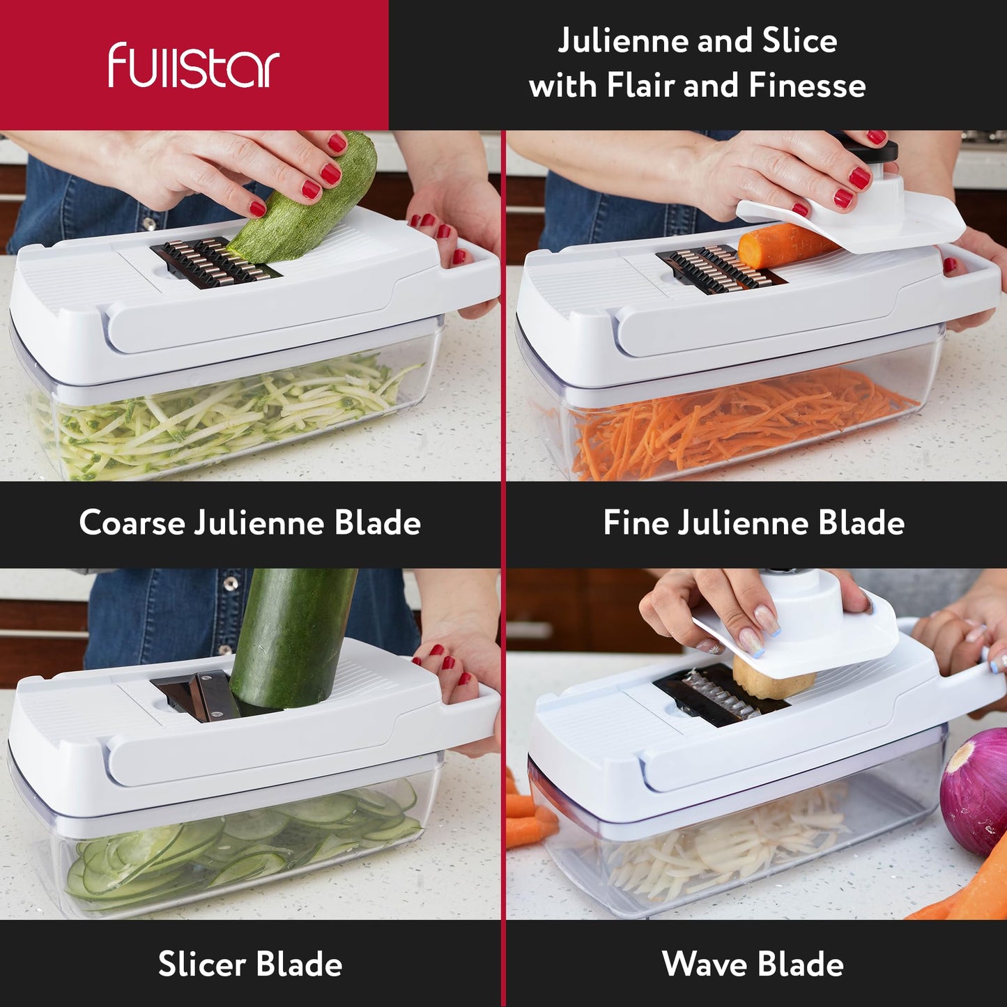 Fullstar Vegetable Chopper & Mandoline Slicer for Kitchen - Food Chopper with Container, Cheese Grater, Home Essentials & Kitchen Gadgets (Lite - 9 in 1)