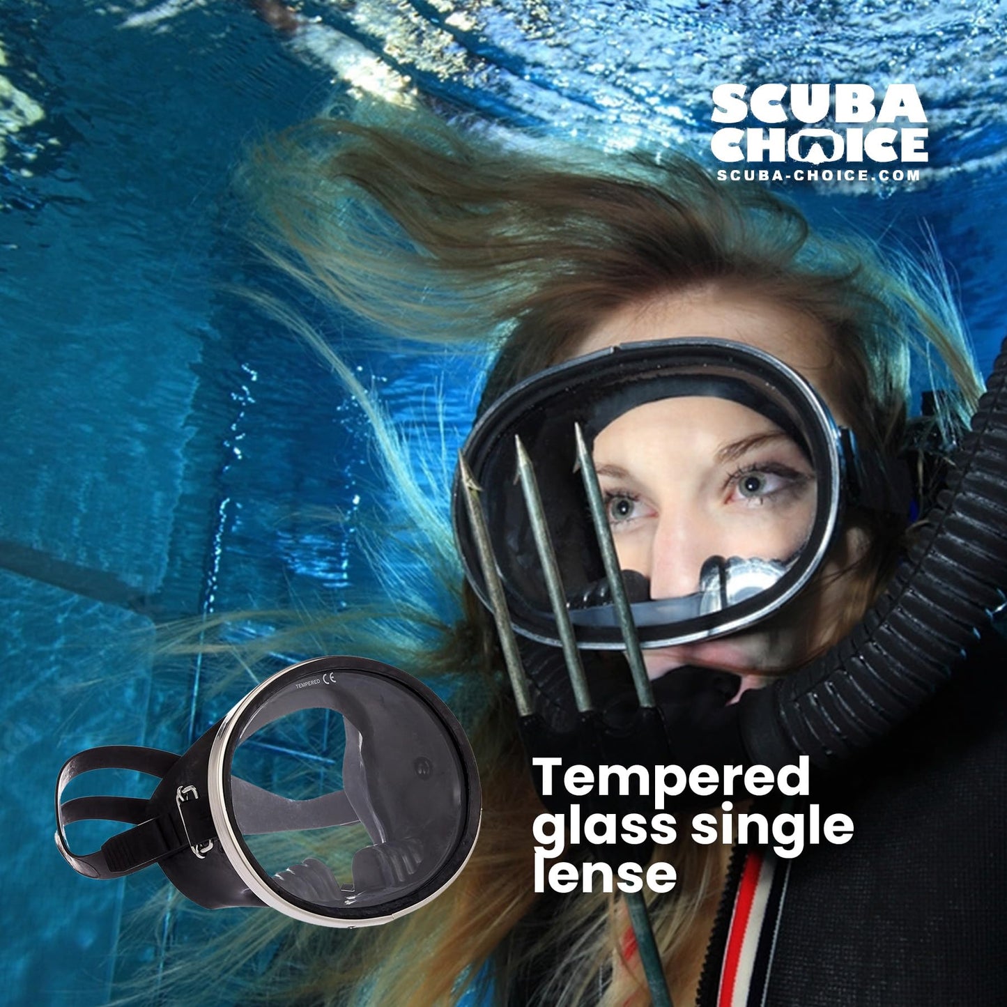 Scuba Choice Spearfishing Free Dive Mask - Classic Rubber with Tempered Glass Lenses | Oval Shape Stainless Steel Frame for Enhanced Visibility & Comfort, Perfect Underwater Adventures - Black