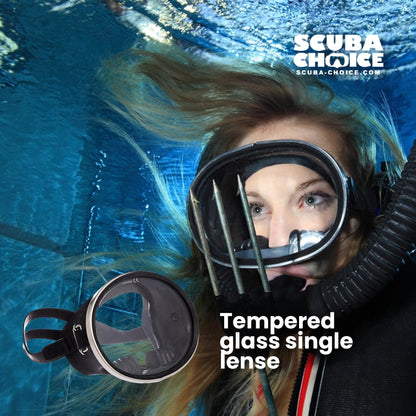 Scuba Choice Spearfishing Free Dive Mask - Classic Rubber with Tempered Glass Lenses | Oval Shape Stainless Steel Frame for Enhanced Visibility & Comfort, Perfect Underwater Adventures - Black