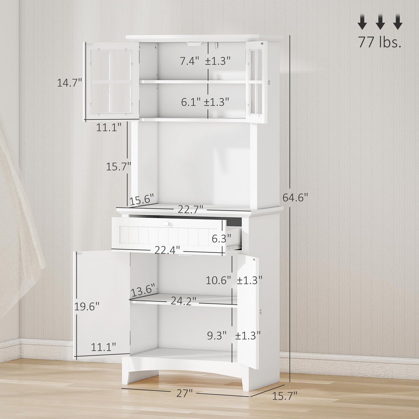 HOMCOM Elegant Buffet with Hutch, Kitchen Pantry Storage Cabinet with Framed Glass Door Drawer and Microwave Space, White