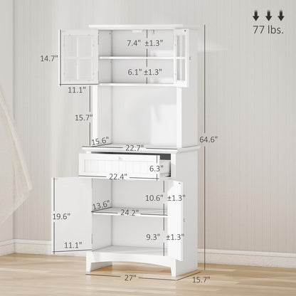HOMCOM Elegant Buffet with Hutch, Kitchen Pantry Storage Cabinet with Framed Glass Door Drawer and Microwave Space, White