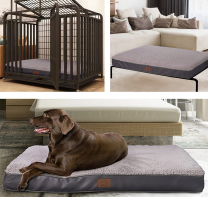 Orthopedic Dog Bed for Large Dogs - Big Waterproof Dog Crate Bed with Removable Washable Cover, Egg Crate Foam Support, Anti-Slip Bottom, Deluxe Plush Pet Bed Mat (Grey)