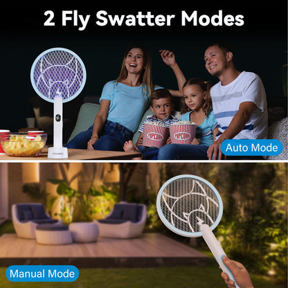Nymrix Electric Fly Swatter Racket, 2 in 1 Mosquito Bug Zapper 4100V Handheld Mosquito Killer with 1800 mAh Rechargeable Battery, Purple Light and 3-Layer Safety Mesh for Indoor Outdoor Blue