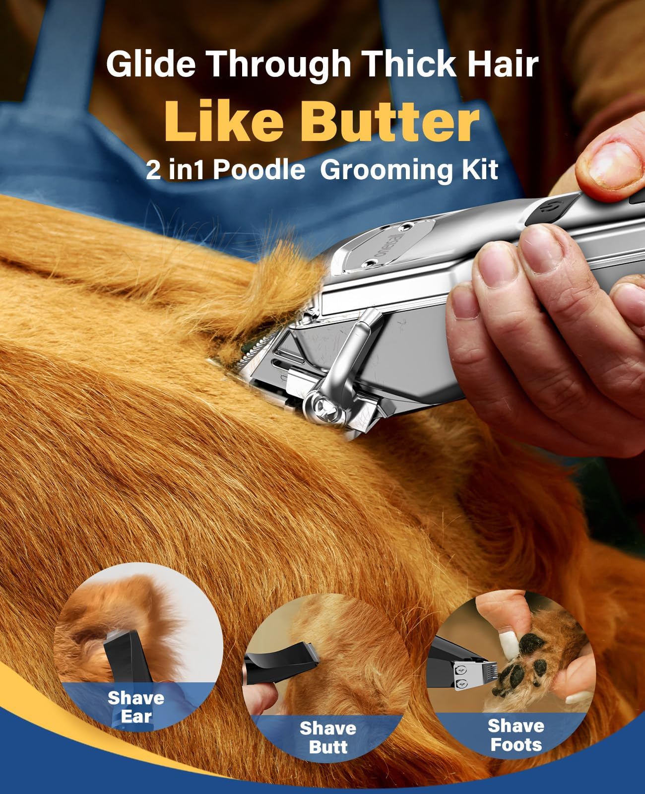 oneisall Dog Grooming Kit for Heavy Thick Hair&Coats/Low Noise Rechargeable Cordless Waterproof Dog Clippers for Grooming Animals&Pets/Pet Shaver with Stainless Steel Blade and Paw Trimmer