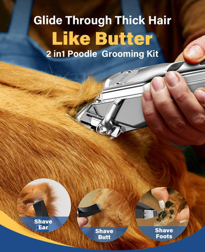 oneisall Dog Grooming Kit for Heavy Thick Hair&Coats/Low Noise Rechargeable Cordless Waterproof Dog Clippers for Grooming Animals&Pets/Pet Shaver with Stainless Steel Blade and Paw Trimmer