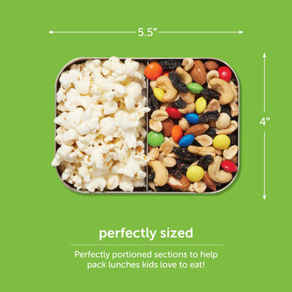 LunchBots Small Snack Packer Bento Box - Extra Small Divided Stainless Steel Snack Container - 2 Compartments for Fruits, Vegetables and Finger Foods - Dishwasher Safe – Stainless Lid