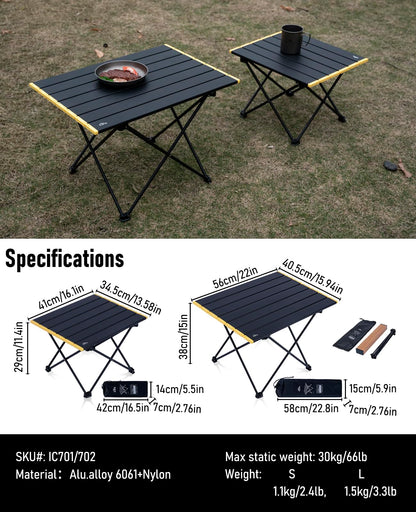 iClimb Ultralight Compact Camping Folding Table with Carry Bag (Black - S)