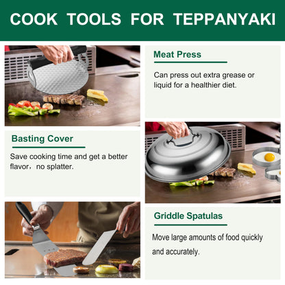 Grilljoy 46PC Griddle Accessories Set with Robust Plastic Handle, All-in-One Griddle Tools Kit for Flat Top Grills Teppanyaki Hibachi, Stainless Steel Grill Spatula Kit for Outdoor Camping Grilling