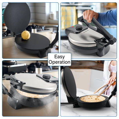 10inch Roti Maker by StarBlue with FREE Roti Warmer and Removable Handle - The automatic Stainless Steel Non-Stick Electric machine to make Indian style Chapati, Tortilla, Roti AC 110V 50/60Hz 1200W