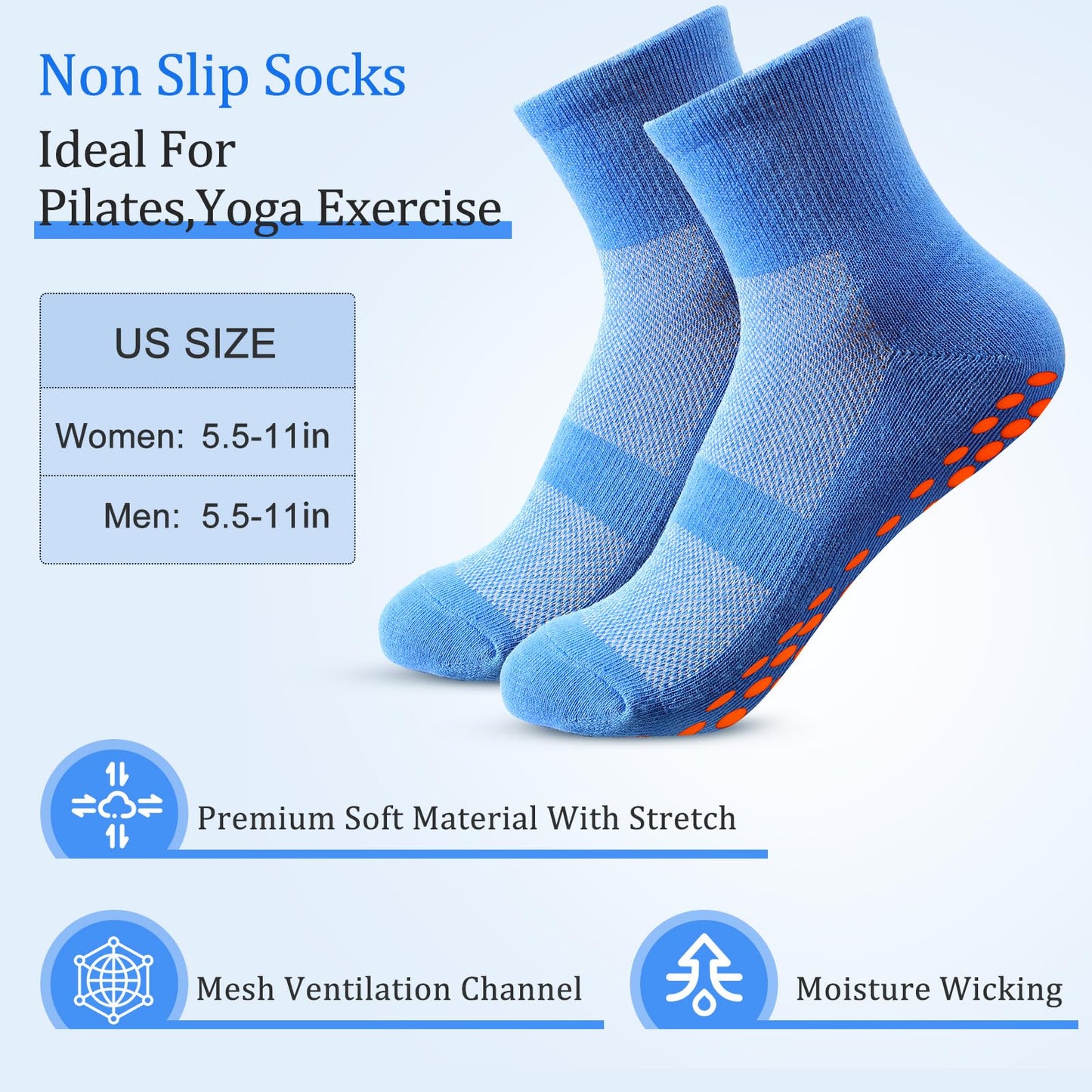 Geyoga 10 Pairs Non Slip Yoga Socks Anti Skid Sticky Grippers Hospital Slipper Socks for Men Women Pilates Ballet Barre(Bright Colors)