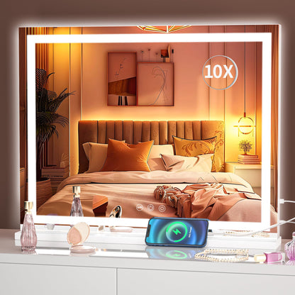 Hasipu Vanity Mirror with Lights, 23" x 18" LED Makeup Mirror, Lighted Makeup Mirror with Dimmable 3 Modes, Touch Screen Control Vanity Mirror Square White