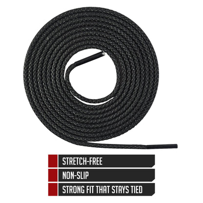 IRONLACE Unbreakable Round Bootlaces - Indestructible, Waterproof & Fire Resistant Boot & Shoe Laces, 1500-Pound Breaking Strength/Pair, Black, 54-Inch, 3.2mm Diameter, 1-Pair