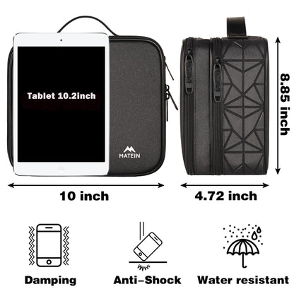 MATEIN Cable Organizer Bag, Waterproof Travel Electronic Storage with Adjustable Divider, Shockproof Portable Double Layer Tech Bag Carrying Case for Cord, Earbuds, Charger, SD Card, DJ Gifts, Black