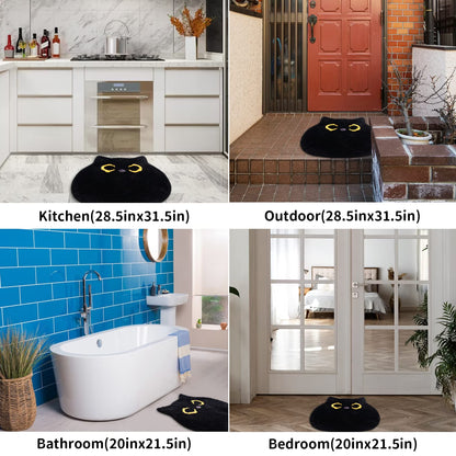 NIGOWAYS Bathroom Rug - Bathroom Mat,Black Cat Rug,Soft Cat Bath Mat,Non Slip Bath Mats for Bathroom Kitchen Bedroom,Home Decorations Gifts(20 * 22inch)