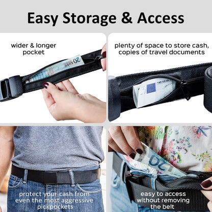 Money Belt for Men Travel Security Belt with Hidden Money Compartment Pocket, Cashsafe Anti-Theft Wallet Non-Metal Buckle