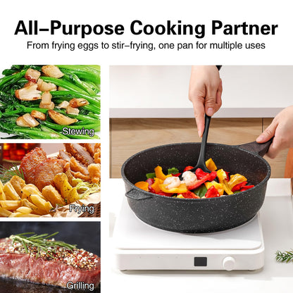 Kordisen Nonstick Deep Frying Pan with Lid, 12 Inch Large Skillet, 5 Qt Non Stick Saute Pan for Cooking, Healthy Induction Cookware, PFOA Free