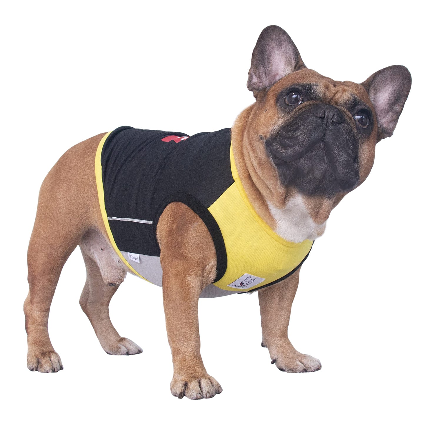 iChoue French Bulldog Summer Cooling Shirt for Dogs UV Sun Protection Vest Sleeveless Stretchy Tank Top English Pug Yellow Black - Large