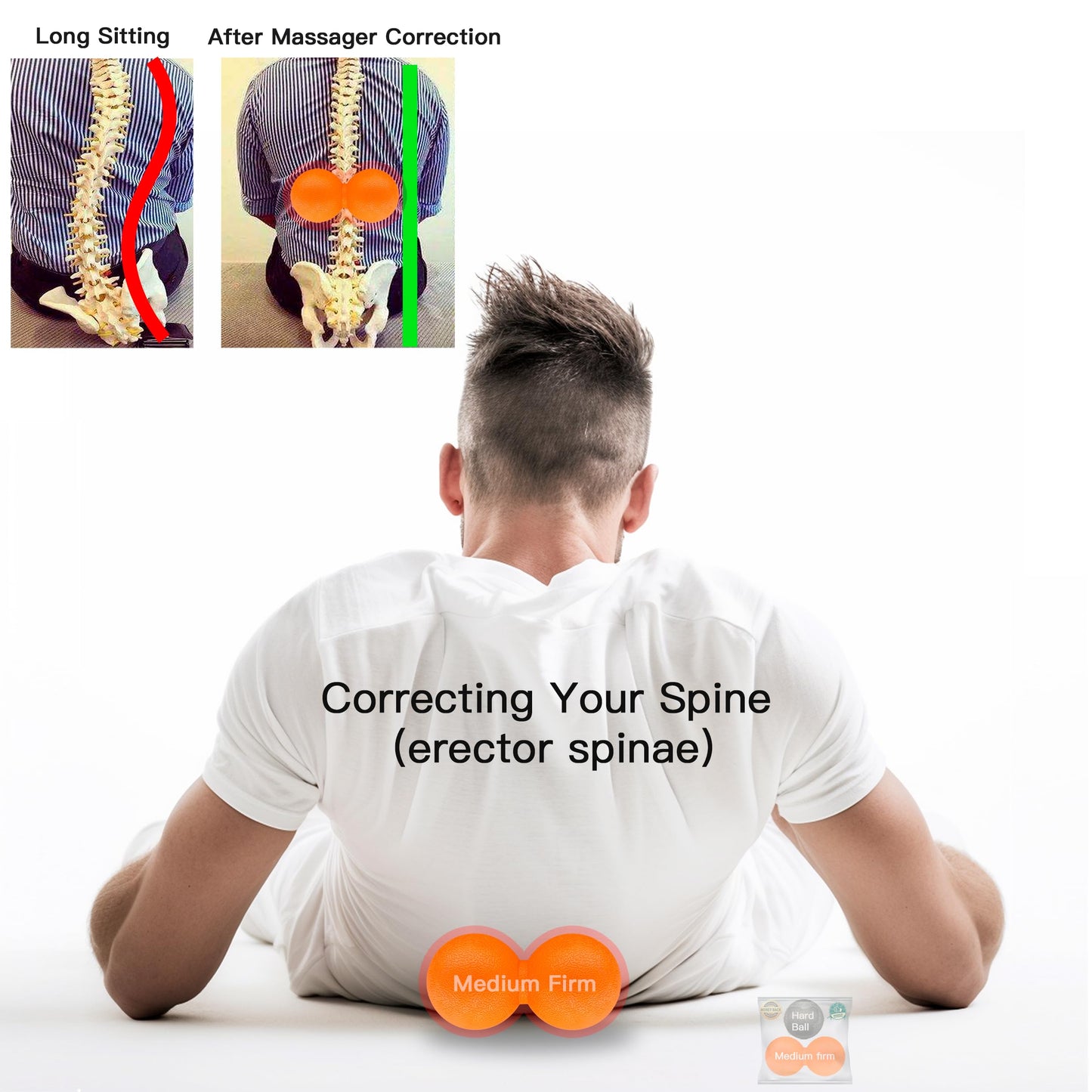 Hard Lacrosse Ball + Soft Peanut Massage Ball Set – Deep Tissue & Trigger Point Tool for Plantar Fasciitis Relief, QL, Iliacus, Glutes, Neck, Hamstrings, Hip Flexors & Myofascial Release